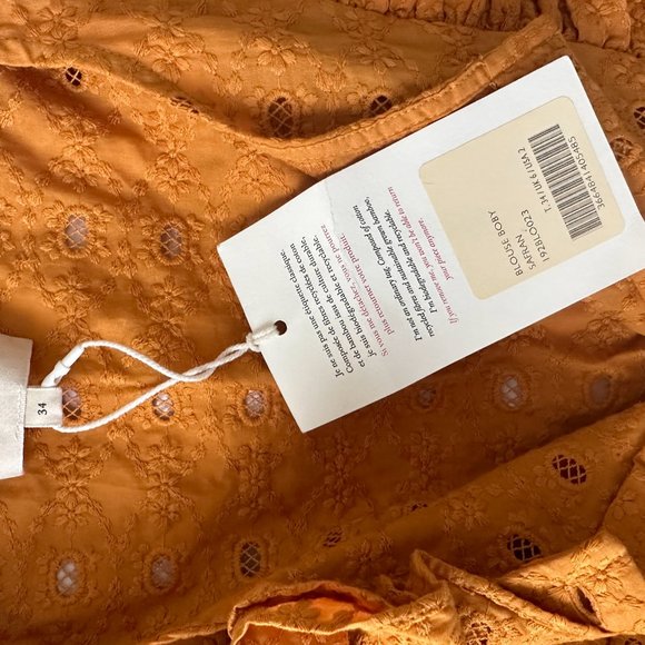 SOLD NWT Sézane Boby Blouse in Saffron Embroidered Eyelet Ruffle Top 34 US 2 - Picture 4 of 7